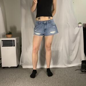 low rise distressed mini shorts